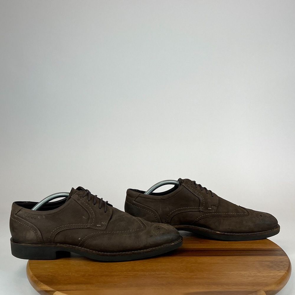 Mens Ecco Brown Leather Comfort Brogue Wingtip Dress Shoes Size‎ 42 US 8-8.5 M